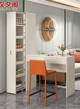 奶油风客厅吧台桌隔断酒柜开放式岩板餐桌餐边柜一体储物柜G232