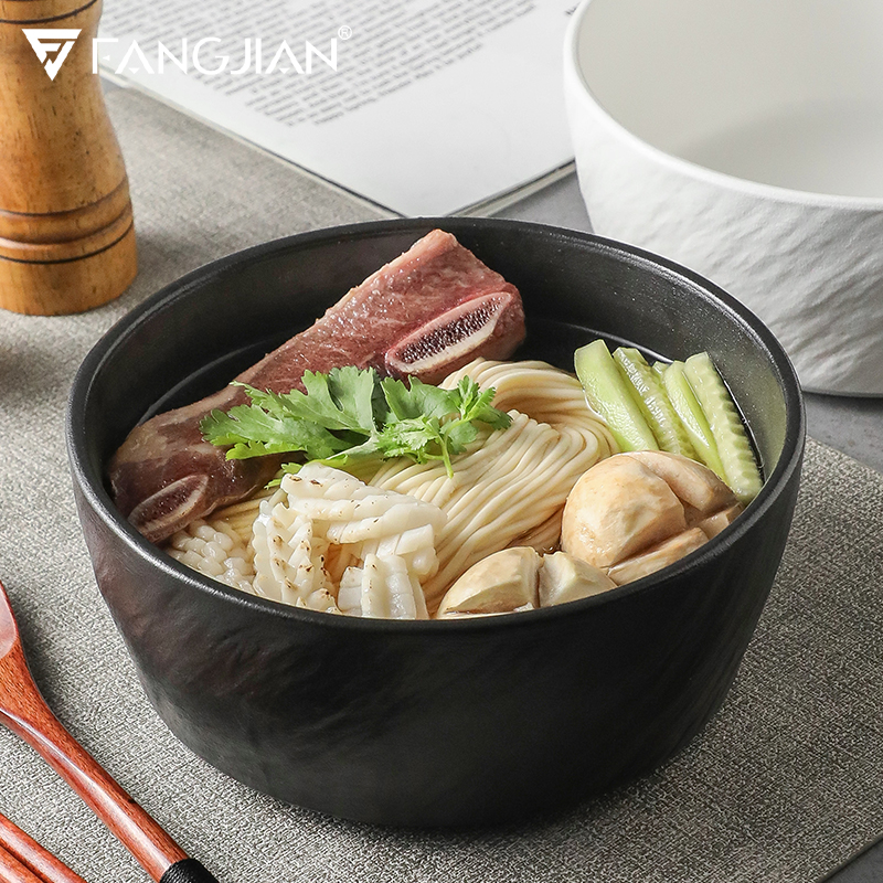 FJ日式面碗家用高颜值拉面碗泡面碗黑色的陶瓷面条碗创意商用餐具