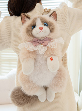 仿真布偶猫双肩背包小猫咪玩偶公仔毛绒玩具包送女孩儿童生日礼物