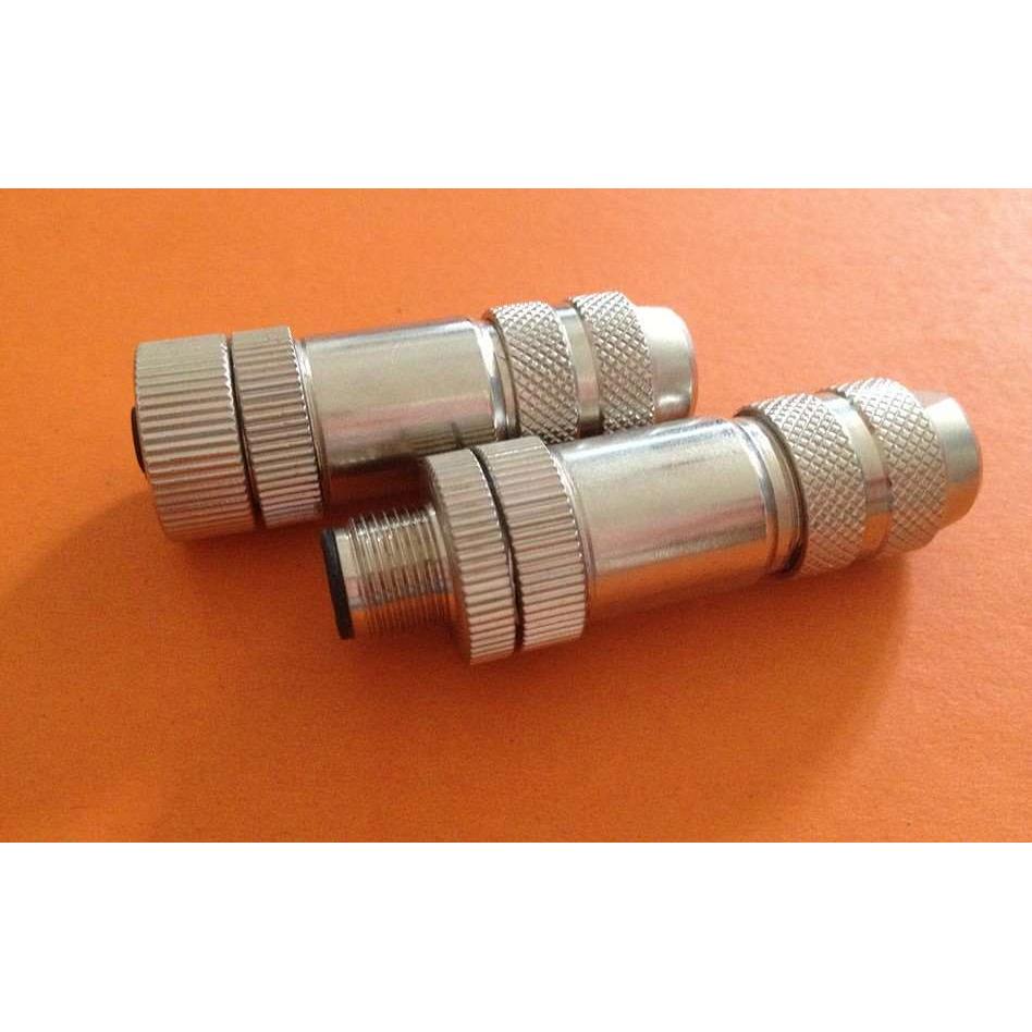 M12连接器航空插头金属公母传感器插头带屏蔽防水连接器4芯5芯8芯