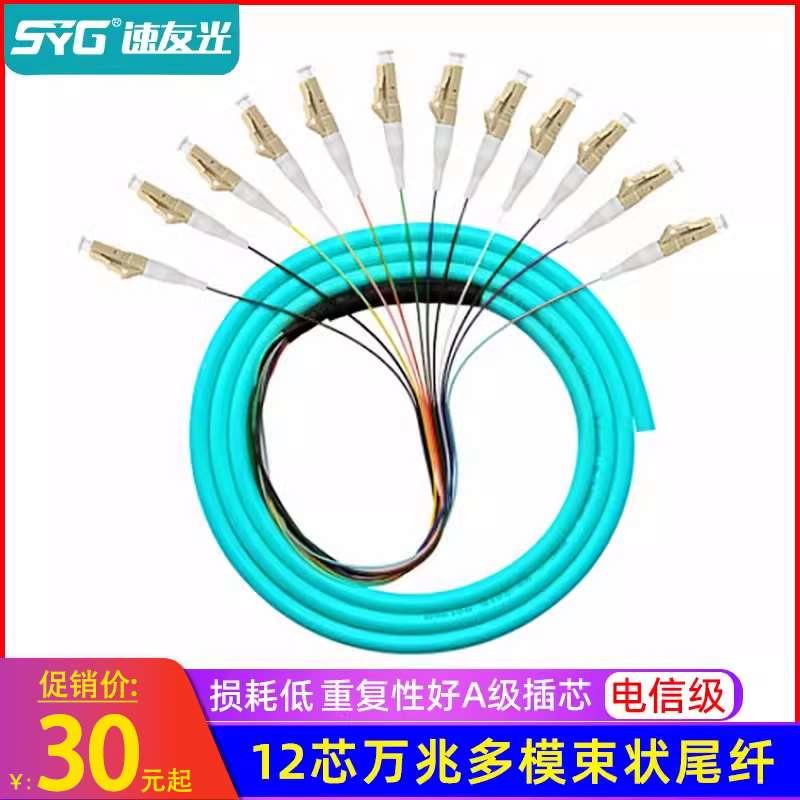速友光 万兆12芯多模束状尾纤光纤跳线收SC/ST方口ST/LC圆口电信