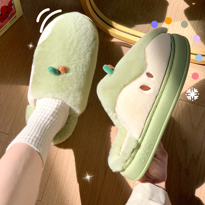 保暖厚底棉鞋地板拖苹果棉拖鞋女士秋冬季2025新款可爱毛绒居家用