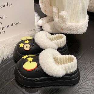 可拆卸苹果毛边棉鞋女ins2025新款秋冬季百搭EVA外穿保暖棉拖鞋