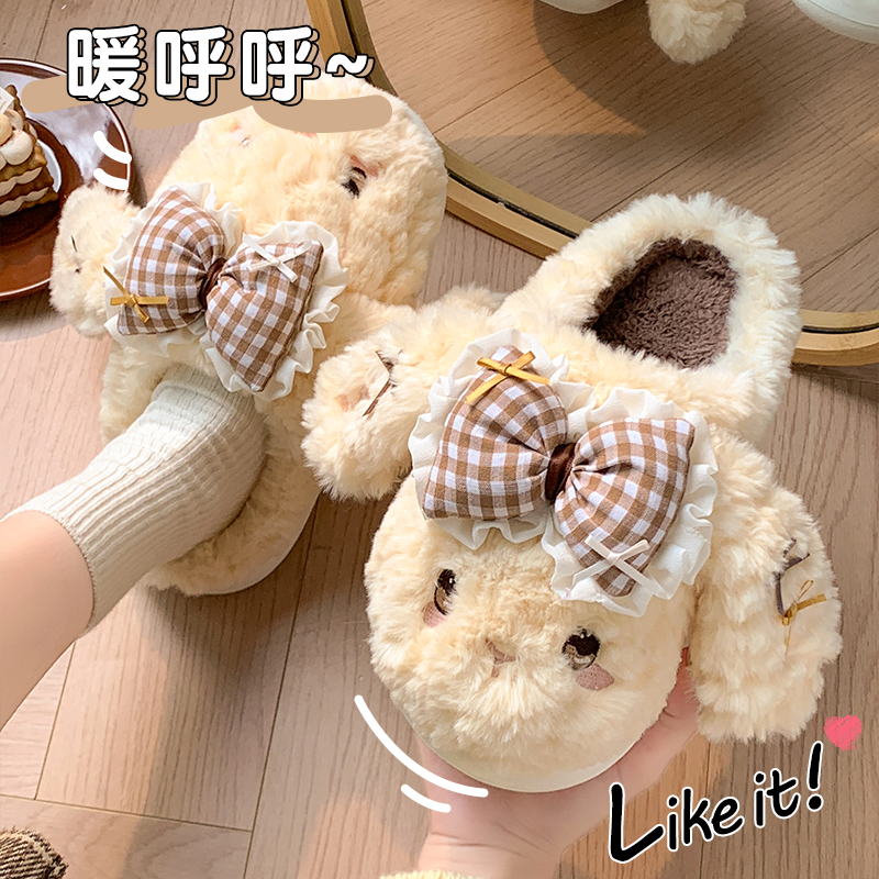 籽盈厚底包头可爱蝴蝶兔保暖棉鞋