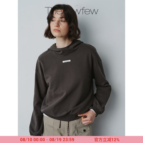 The fewfew 棉质远红外发热面料垂坠logo休闲落肩宽松连帽卫衣