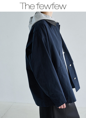 The fewfew 棉质拼接环保皮翻领落肩宽松立体版型工装夹克外套