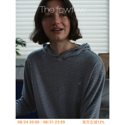 Thefewfew条纹直筒连帽T恤上衣