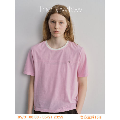 The fewfew 纯棉精梳棉清凉透气舒适百搭金属标短袖T恤上衣