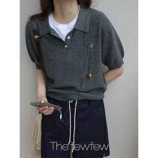 The fewfew 棉麻混纺舒适干爽吸湿透气翻领短袖针织polo上衣