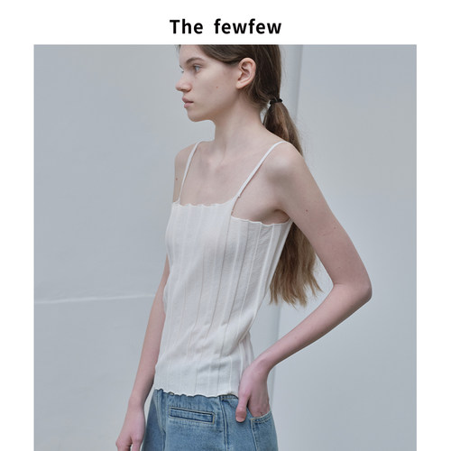 The fewfew 天丝亚麻混纺弹力修身坑条凹凸肌理针织吊带背心上衣