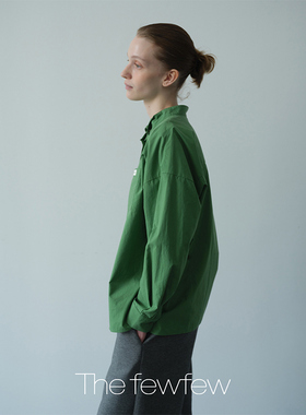 The fewfew 舒适柔软纯棉收腰多穿落肩宽松箱型独特三角立领衬衫