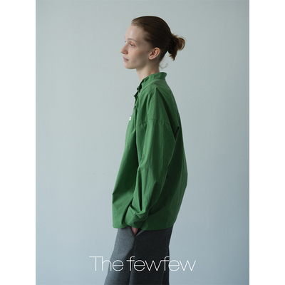 The fewfew 舒适柔软纯棉收腰多穿落肩宽松箱型独特三角立领衬衫