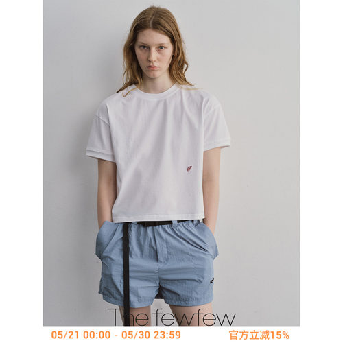 The fewfew 白色纯棉舒适百搭宽松箱型刺绣logo短袖T恤上衣