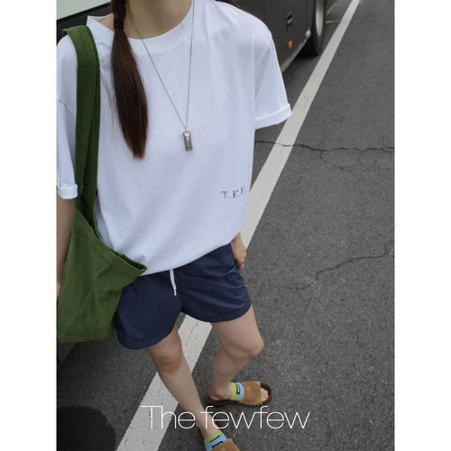 The fewfew 棉汉麻混纺宽松休闲吸湿透气做旧效果圆领短袖T恤