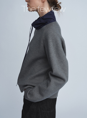 The fewfew 棉质撞色领口拼接尼龙抽绳宽松休闲插肩袖卫衣上衣