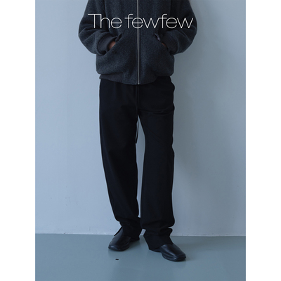 The fewfew 黑色TR面料脚口开衩设计百搭中高腰抽绳松紧腰休闲裤