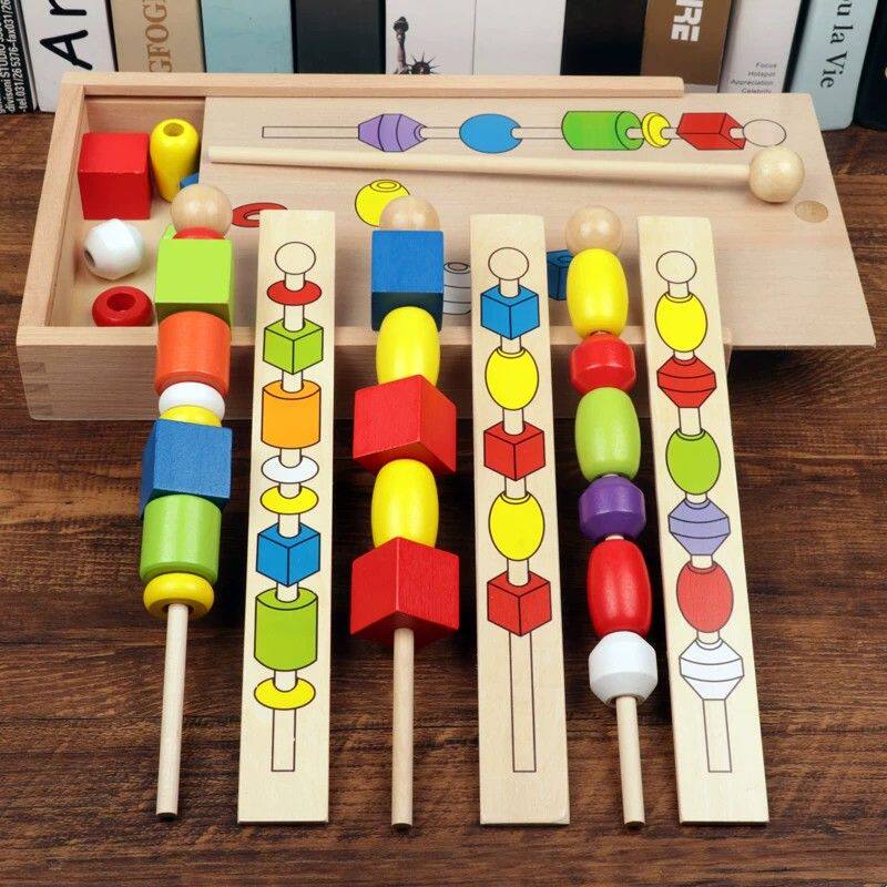 幼儿园早教串珠玩具3-5岁木制益智颜色形状认知训练