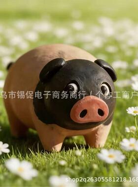 小猪惊堂木工位摆件猪啰啰桌面