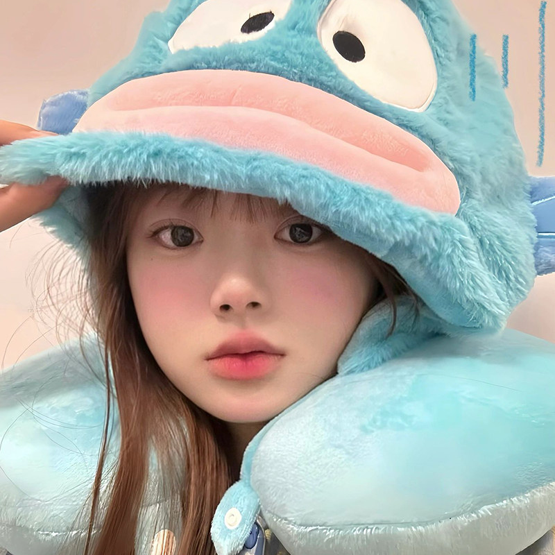 미운 물고기 U 자형 베개 디즈니 인어 HANTON 후드 목 보호대 스티치 셜리 로즈 비행기 낮잠 베개 모자
