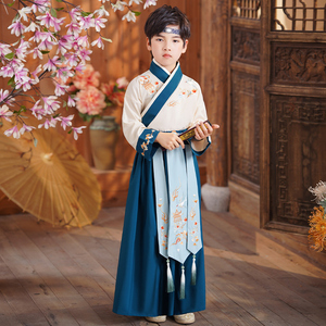儿童汉服男童唐装中国风古装书童国学服小学生开笔礼三字经演出服