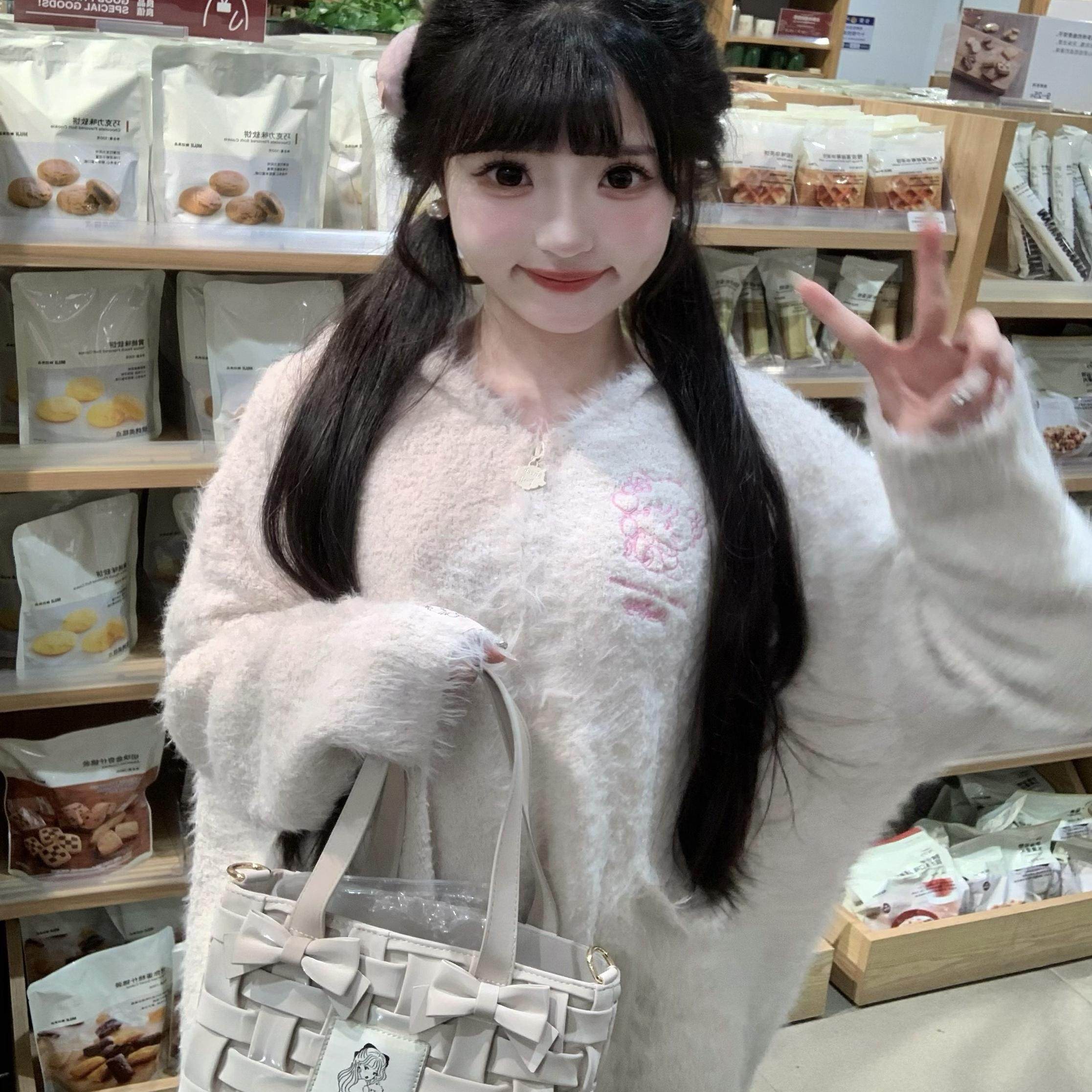 秋冬季奶油软绵毛衣韩系连帽宽松