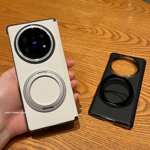 适用vivoxfold5折叠屏手机壳简约纯色素皮磁吸旋转支架xfold5新款中轴保护外壳xfold3pro超薄全包防摔保护套