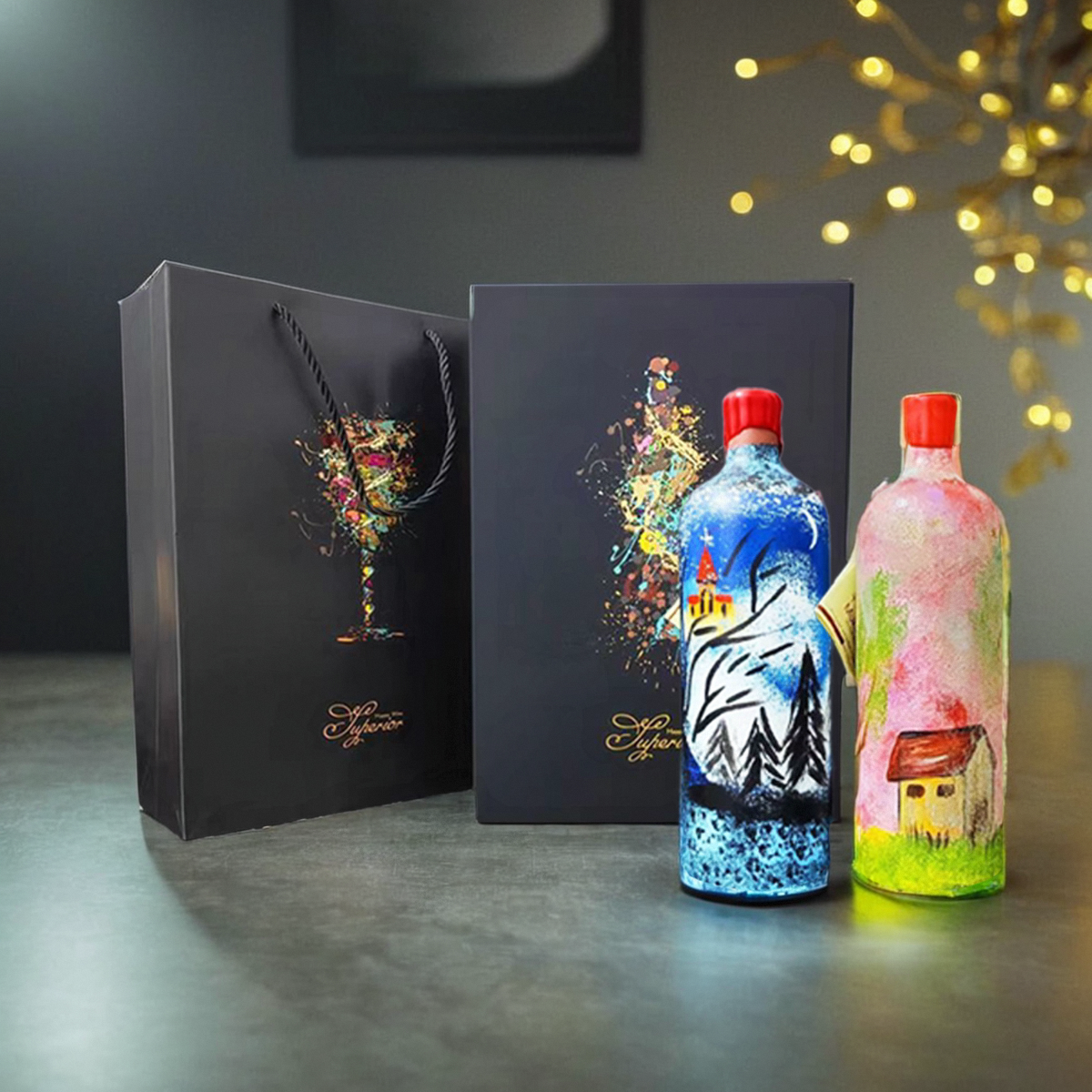 格鲁吉亚原装进口手绘彩陶红葡萄酒干红红酒酒柜摆件艺术品礼盒装