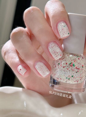 圣诞新年红指甲油 !Twomoons指甲油免烤速干无味ins可爱小亮片