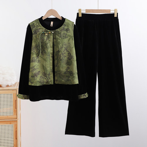 2025新款妈妈装金丝绒套装