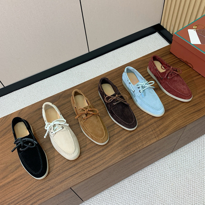 纯原意大利麂皮一脚蹬LP乐福鞋女平底系带豆豆鞋懒人男士鞋踩si感