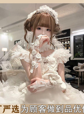 重工花朵蕾丝手套长版勾指系带袖套lolita生日情侣拍照道具装饰品