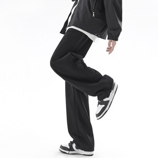 KWER秋冬黑色直筒卫裤男款潮牌宽松百搭大码休闲裤子加绒运动长裤