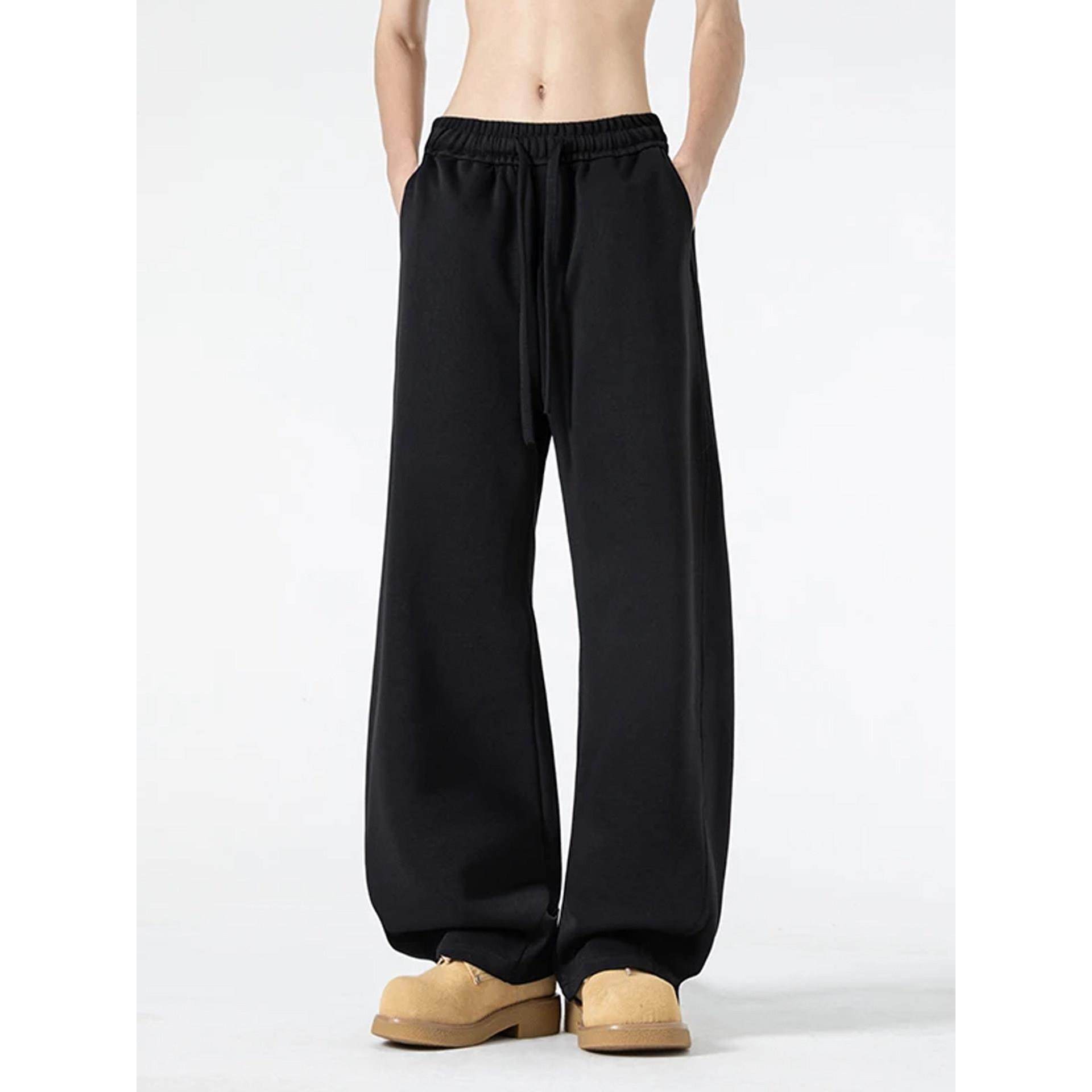 男款加厚休闲长裤阔腿裤男生卫裤弯刀潮裤子男士宽松运动冬季加绒