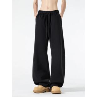 男款加厚休闲长裤阔腿裤男生卫裤弯刀潮裤子男士宽松运动冬季加绒