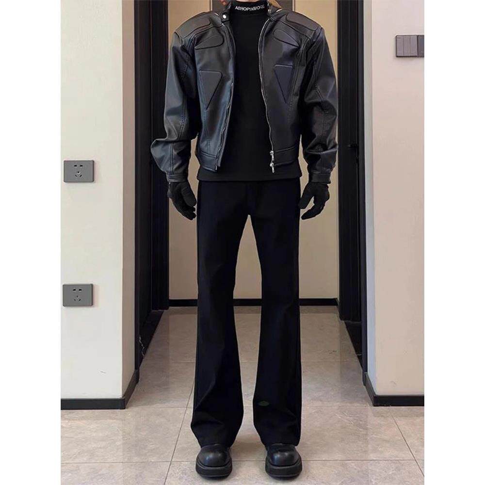 黑色微喇高个子男款加绒西裤休闲cleanfit秋冬显瘦筒裤裤子弯刀直