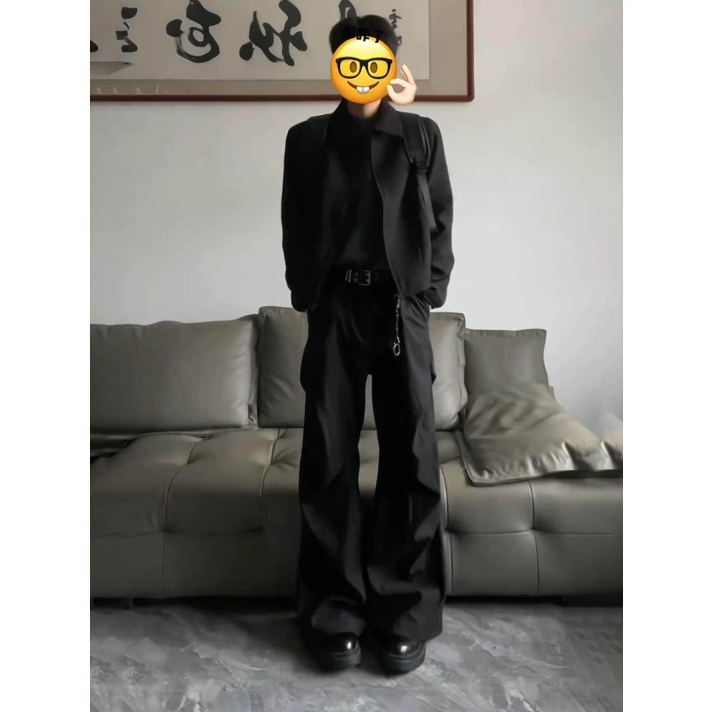 裤子cleanfit工装喇叭加绒美式弯刀微男款阔腿裤西裤垂感褶皱冬季