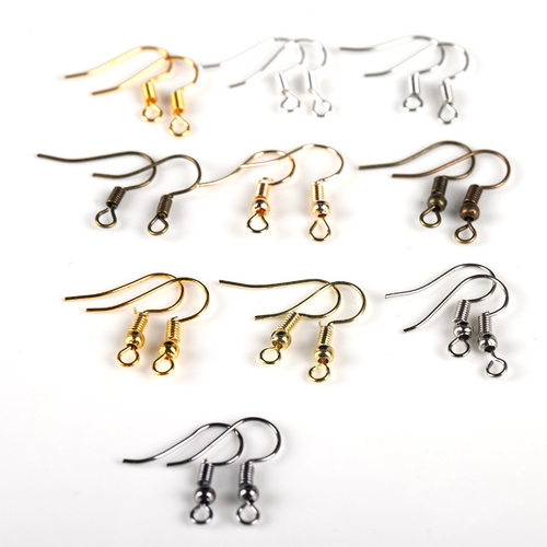 耳钩 diy饰品配件铜铁带圆珠耳勾弹簧耳勾金银白耳环配件耳饰