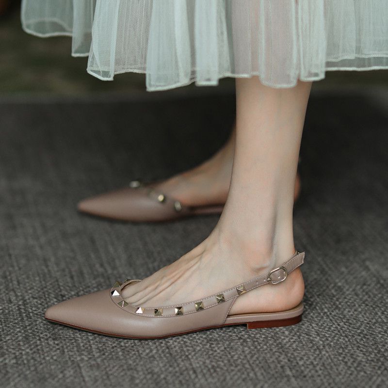 大码女鞋41到43宽胖脚夏季2025新款鞋子法式尖头平底包头凉鞋单鞋