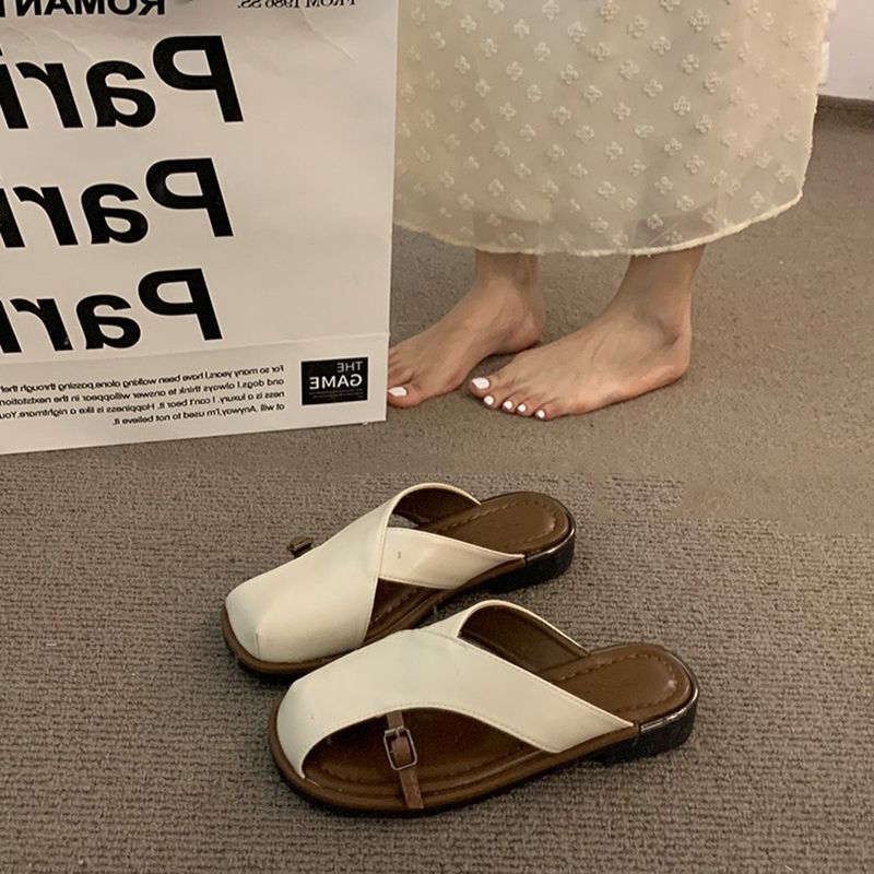 包头半拖鞋女夏外穿2025新款一脚蹬懒人单鞋平底百搭凉拖鞋穆勒鞋