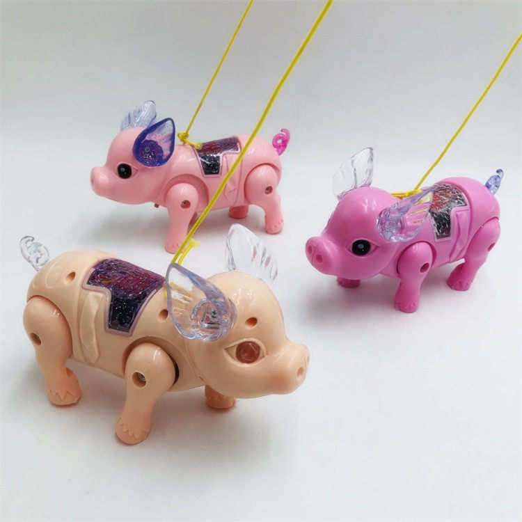 新款电动牵绳猪 创意灯光音乐会走路公仔萌萌猪儿童玩具地摊热卖