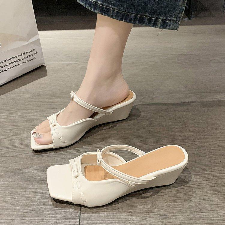 大码凉鞋女41到43鞋子宽胖脚女鞋夏季新款法式高跟鞋外穿拖鞋凉拖