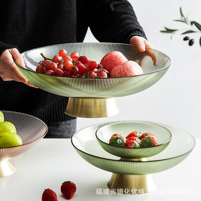 果盘创意现代客厅茶几干果零食盆家用北欧式网红玻璃高脚水果托盘