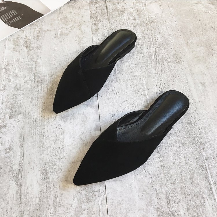 半拖鞋毛毛拖鞋尖头貂毛女凉拖鞋丝绒平底2024时尚外穿穆勒半拖鞋