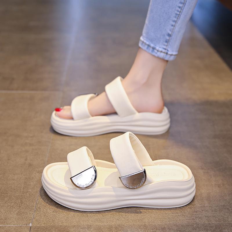 与爱私奔～超软粉色厚底拖鞋女夏2025新款一字带外穿时尚面包凉拖