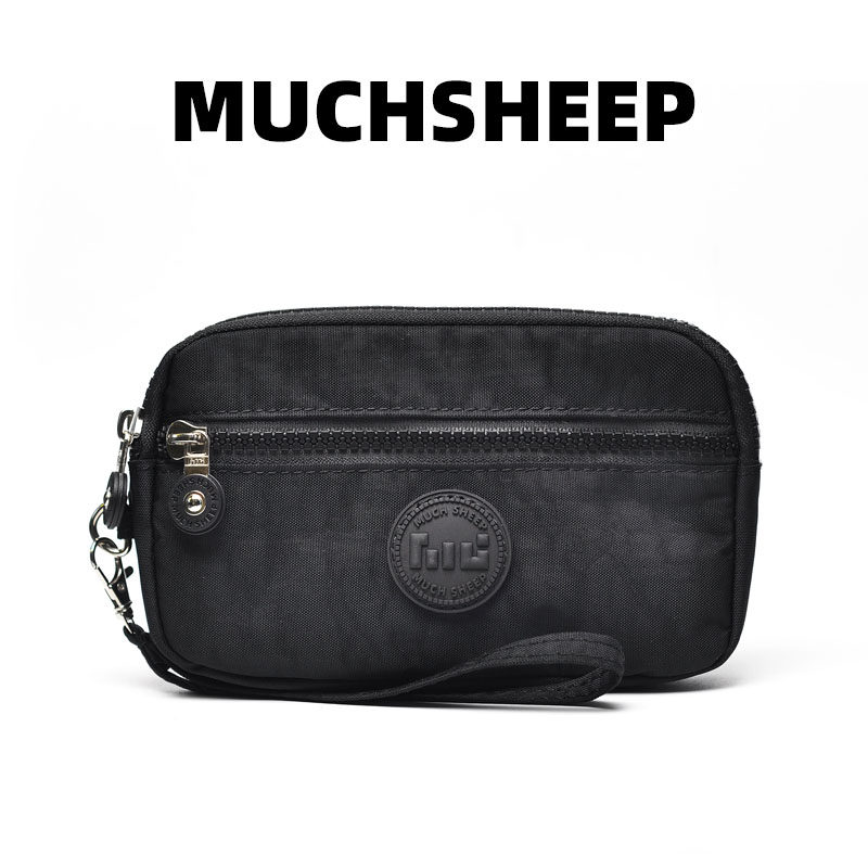 MUCHSHEEP长款户外防泼水轻便尼龙布手腕包 三拉链大容量男手机包