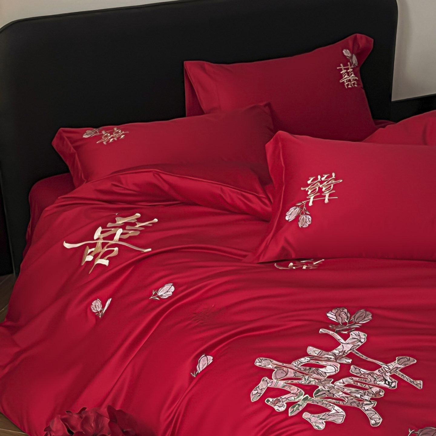 简约结婚四件套红色婚庆床上用品