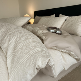 A类100支长绒棉全棉纯棉四件套床单款轻奢高级感提花被套床上用品