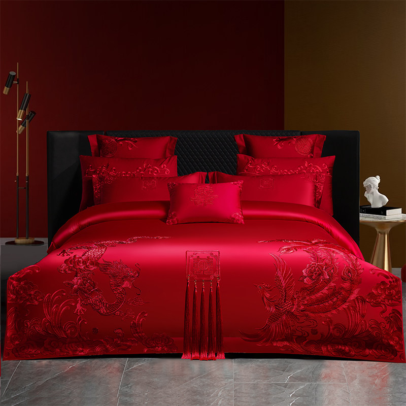 南通家纺中式长绒棉结婚四件套纯棉全棉龙凤刺绣被套婚庆嫁娶床品,床上用品,婚庆床品套件,淘宝优惠券,粉丝福利购,淘宝优惠卷