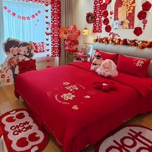 高档结婚四件套大红色被套新婚喜被婚庆床上用品礼盒陪嫁婚房床品