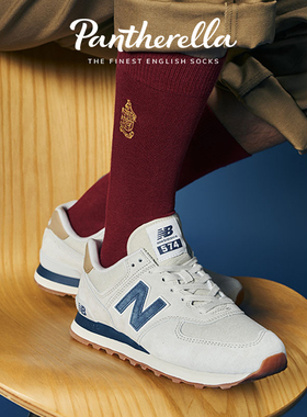英国Pantherella有机棉袜子男秋冬中筒袜透气舒适徽章刺绣YS4076